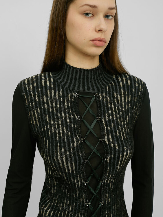 Rib Knit Lace-Up Jumper 