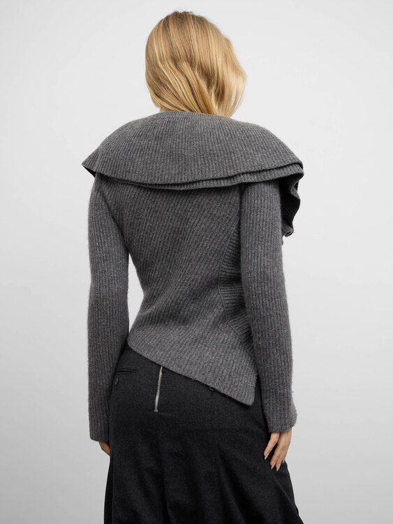 Grey Wool Draped Effect Cardigan 