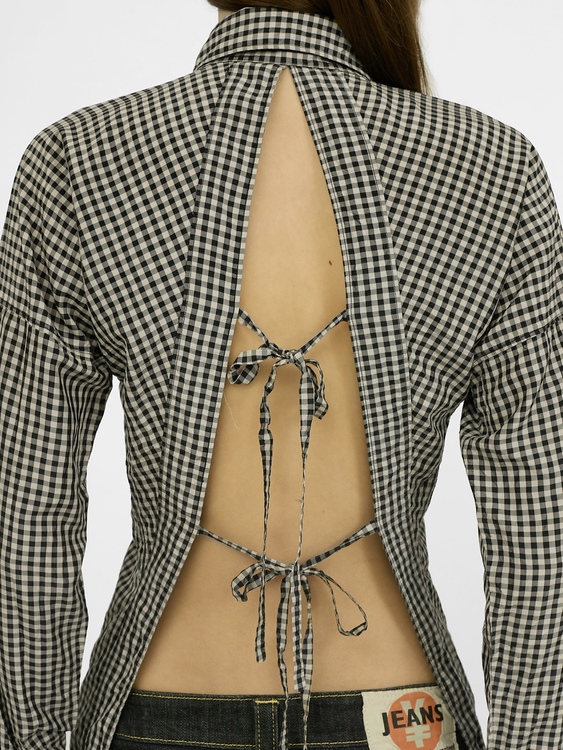 Gaultier Silk Gingham Open Back  Shirt 