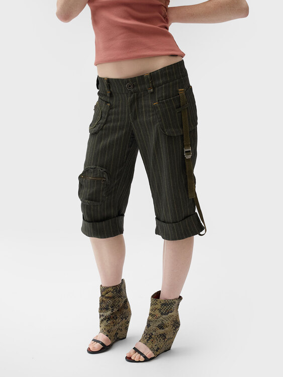 Khaki Grey Pinstripe Shorts 