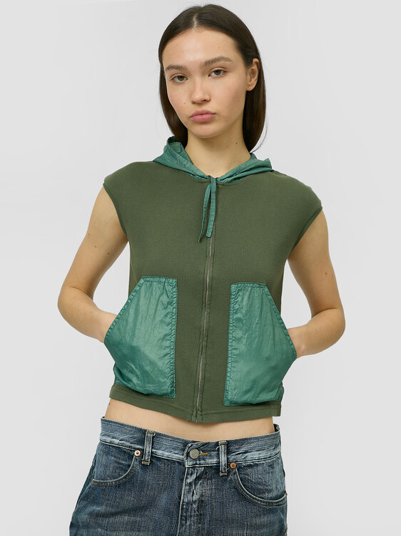 Green Rib Cotton And Nylon Top 