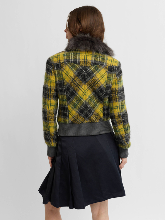 Trussardi Fur Collar Plaid Jacket 