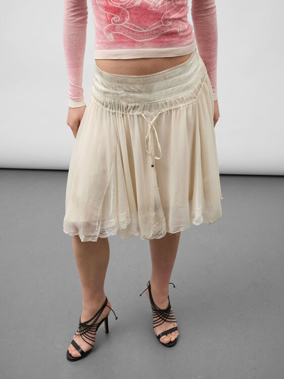 Cream Chiffon And Lace Skirt 