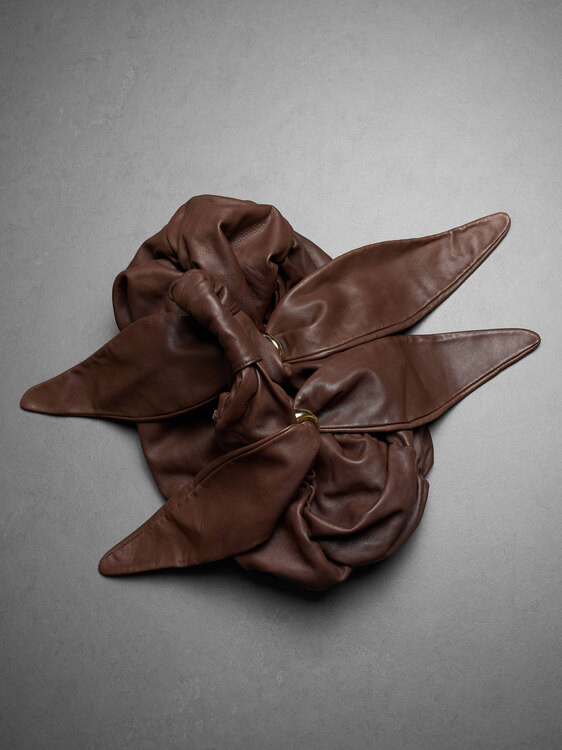 Brown Leather Gathered Handbag 