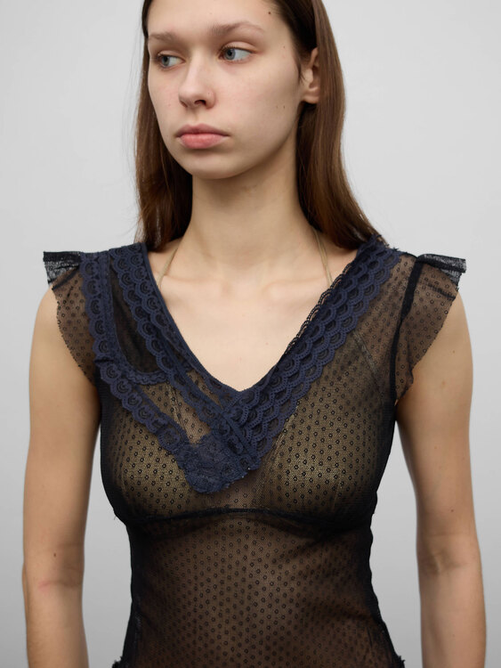 Mesh Cap Sleeve Blouse 