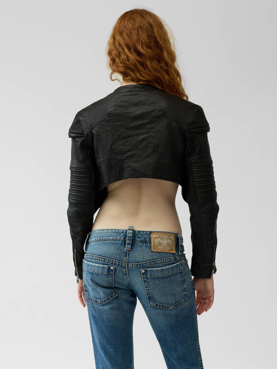 Cropped Distressed Leather Jacket 