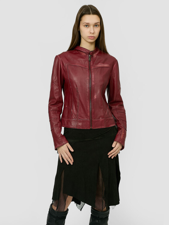 Burgundy Leather Biker Jacket 