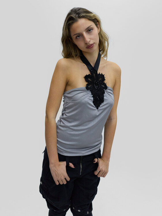 Extē Silver Halter-Neck Top 