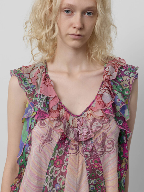 Nolita Pink Sheer Ruffle Top 