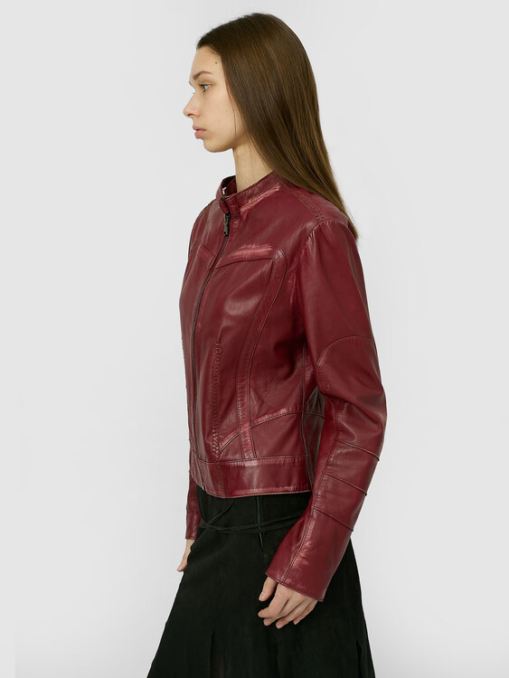 Burgundy Leather Biker Jacket 