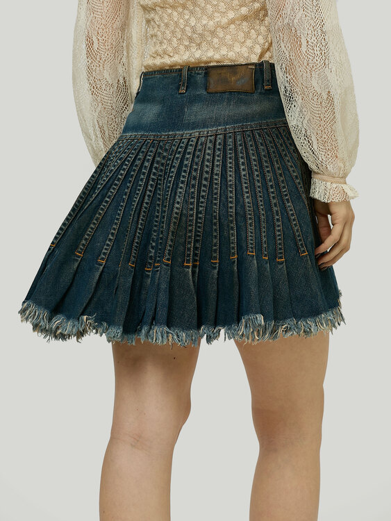 Plein Sud Pleated Denim Skirt 