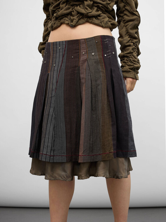 Pleated Patchwork Midi Skirt 