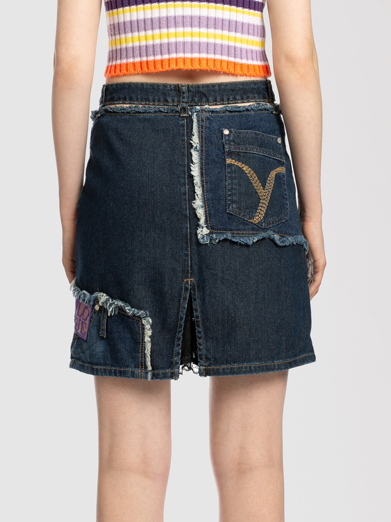 Deconstructed Denim Midi Skirt 