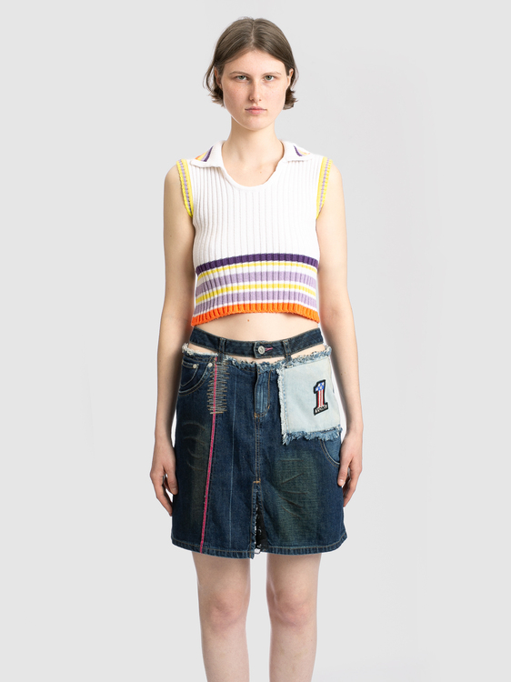 Deconstructed Denim Midi Skirt 