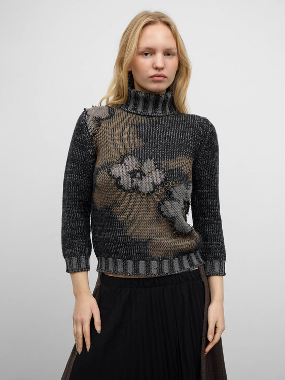 Melange-Knit Turtleneck Jumper 