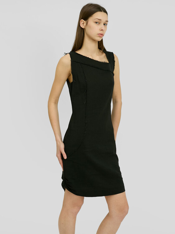 Asymmetrical Neckline Midi Dress 