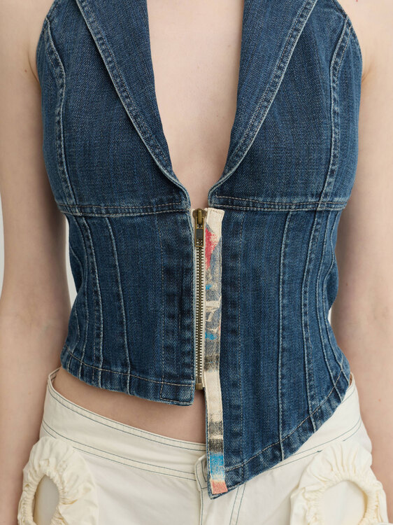 Blue Denim Asymmetrical Bustier 