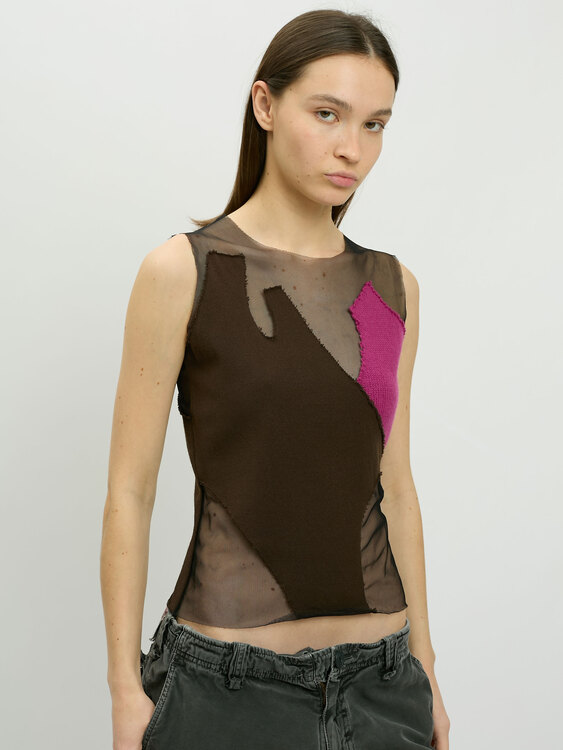 Knit And  Mesh Patchwork Vest 