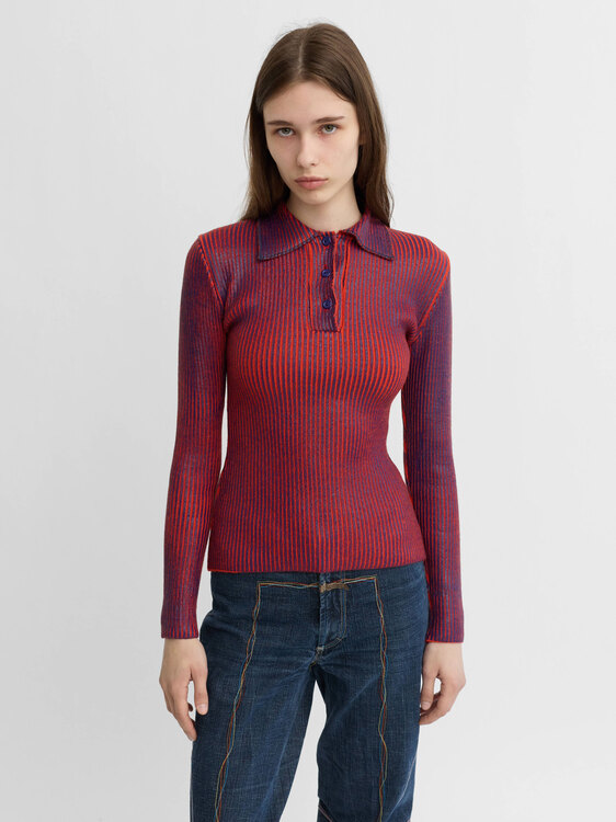 Rib Knit Foil Coat Sweater 