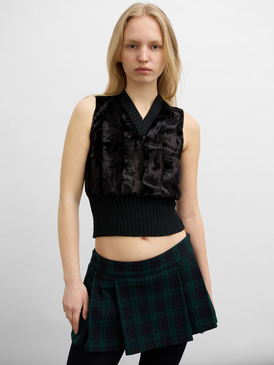 Velvet And Rib Knit Vest 