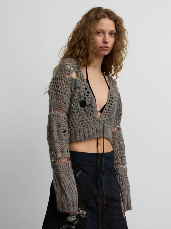 Grey Open Knit Cardigan 