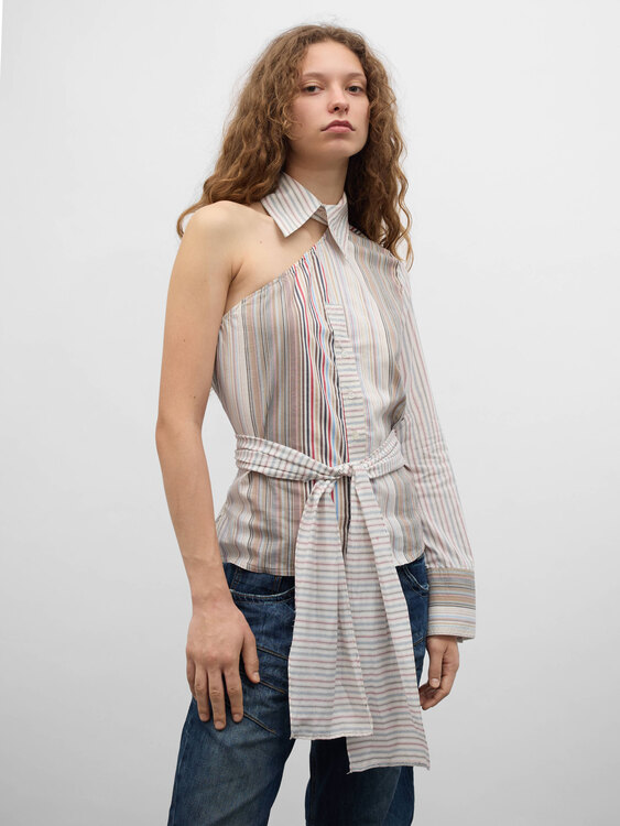 Striped One Shoulder Shirt 
