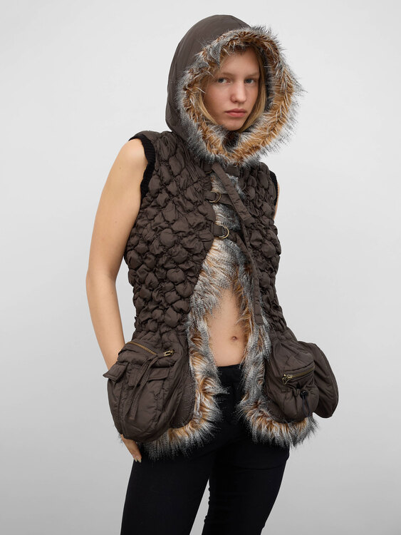 Brown Nylon Bubble Vest 