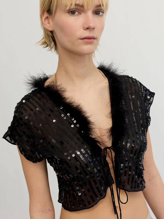 Sequin Feather Trip Top 