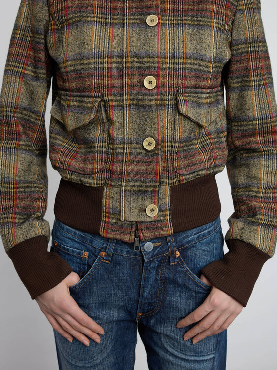 Trussardi Fur Collar Plaid Jacket 