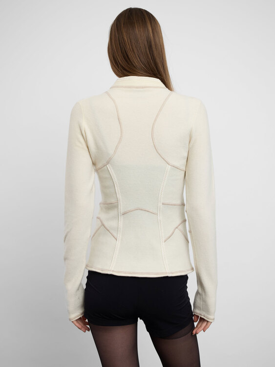Cream Knitted Zip-Up Cardigan 
