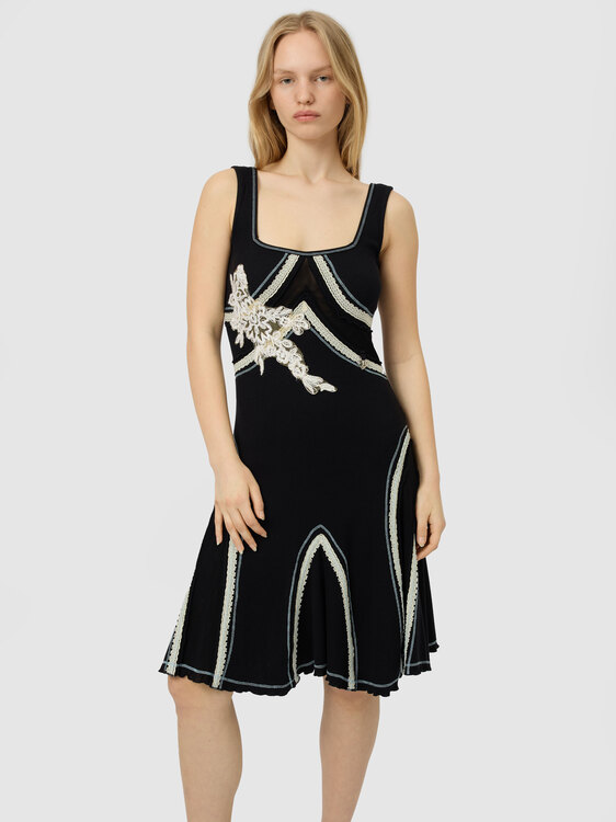 Black Rib Cotton Midi Dress 