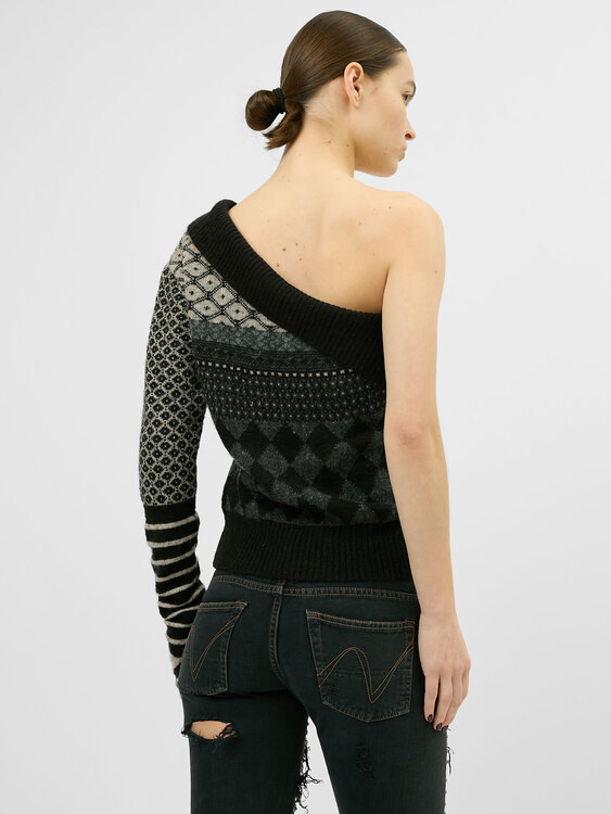 One Shoulder Patchwork Jumper 