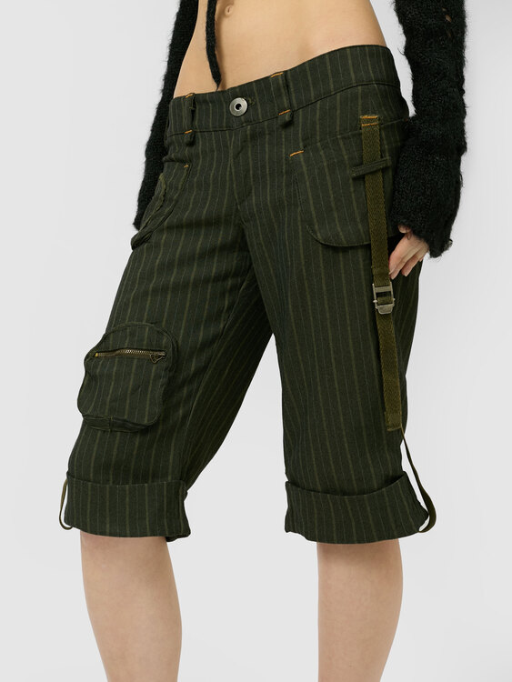 Khaki Grey Pinstripe Shorts 