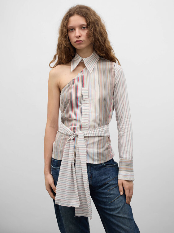 Striped One Shoulder Shirt 