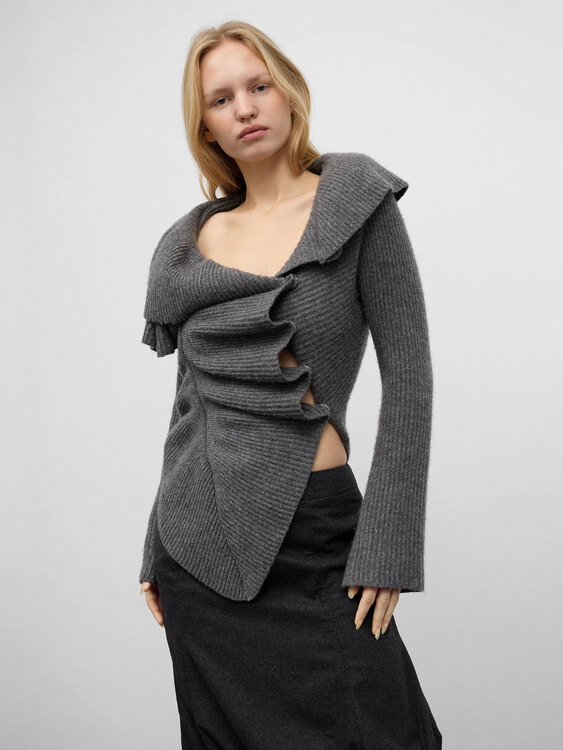 Grey Wool Draped Effect Cardigan 