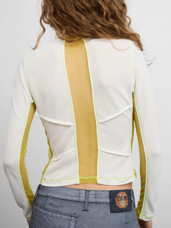 White And Lime Green Zip-Up Top 