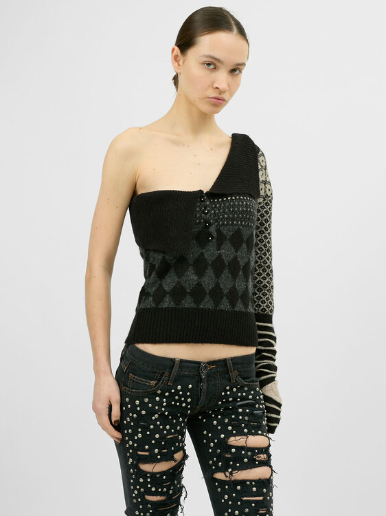 One Shoulder Patchwork Jumper 