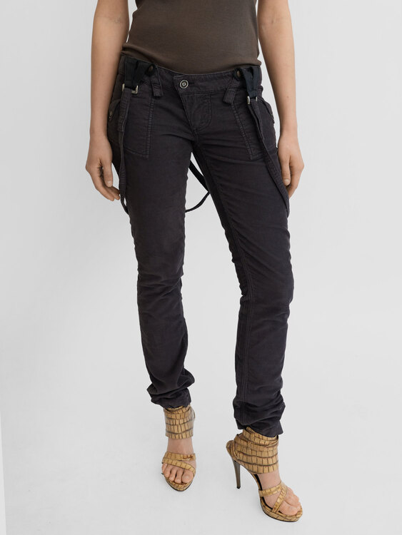 Grey Velvet Suspender Trousers 