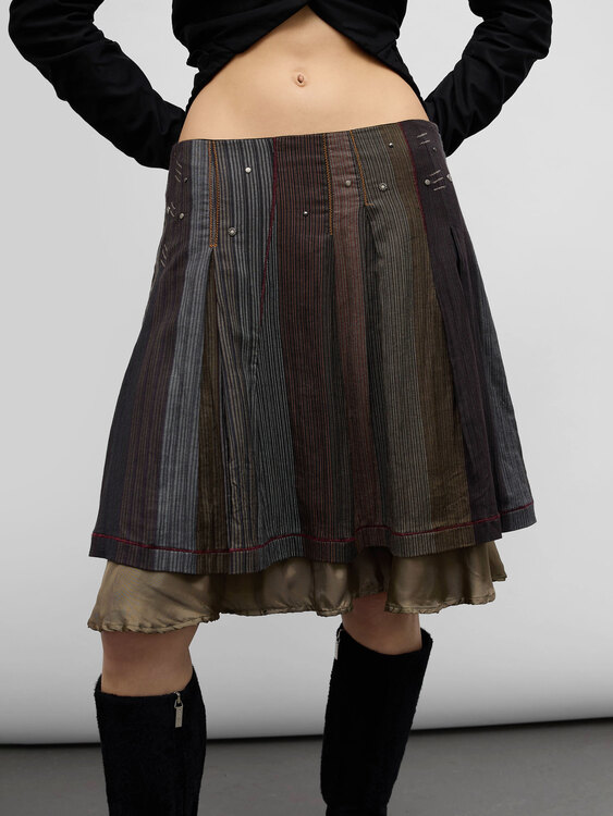 Pleated Patchwork Midi Skirt 