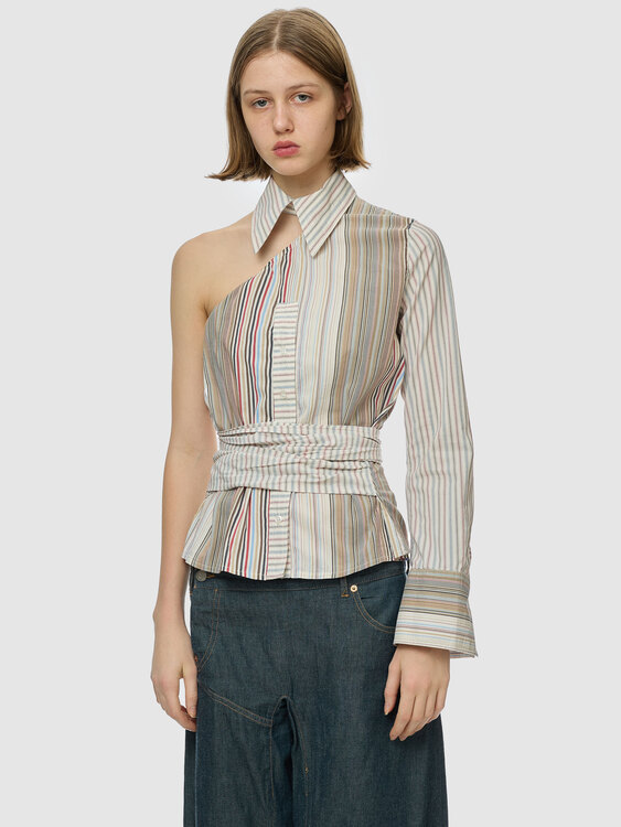 Striped One Shoulder Shirt 