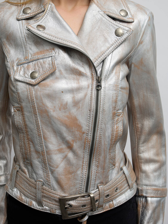 Patrizia Pepe Silver Leather Jacket 