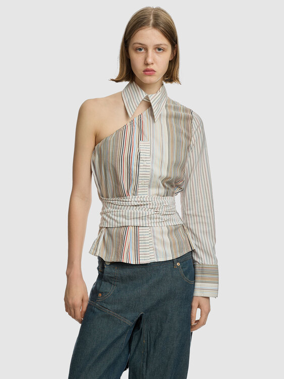 Striped One Shoulder Shirt 