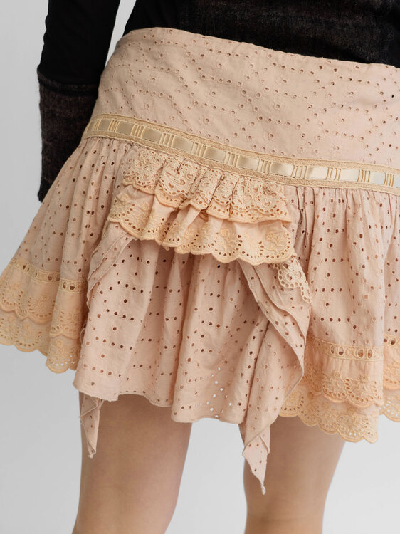 Peach Pink Ruffled Mini Skirt 