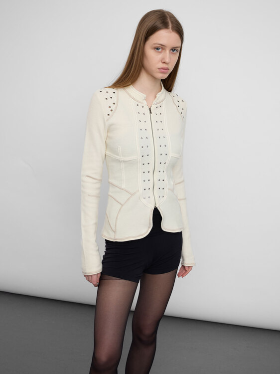 Cream Knitted Zip-Up Cardigan 