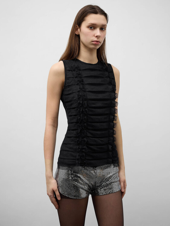 Black Mesh Sleeveless Top 