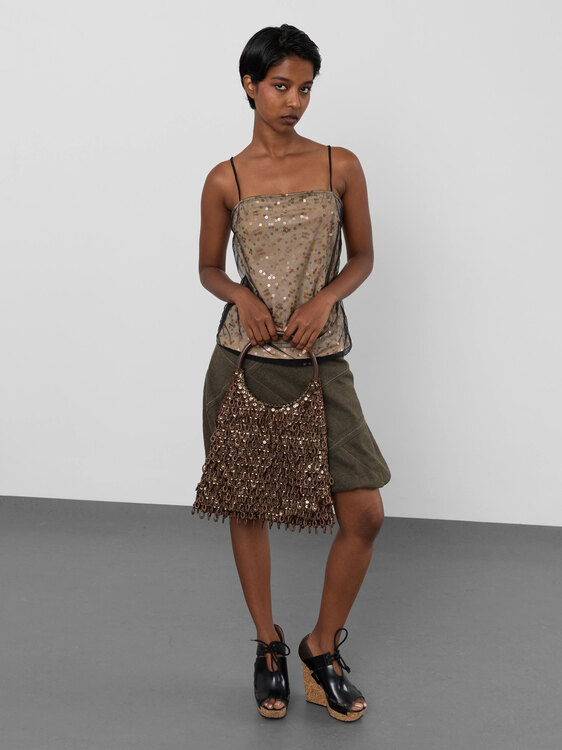 Brown Sequin And Ring Handbag 