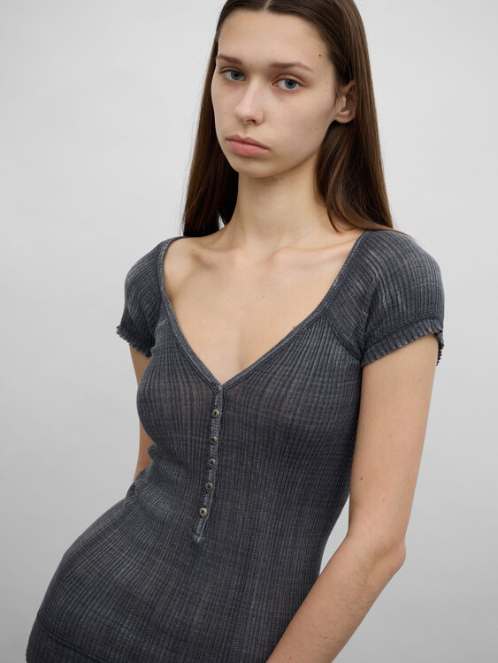 Rib Knit Acid Wash Top 