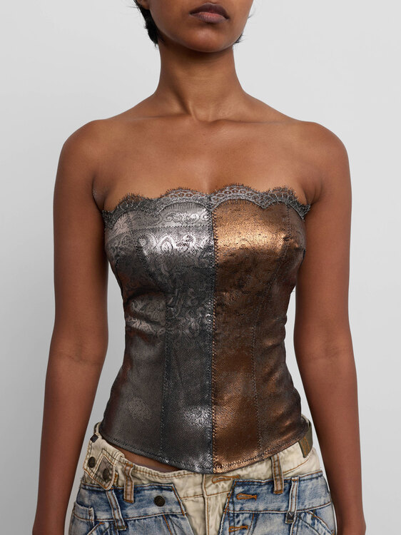 Metallic Rubber Coated Lace Bustier 