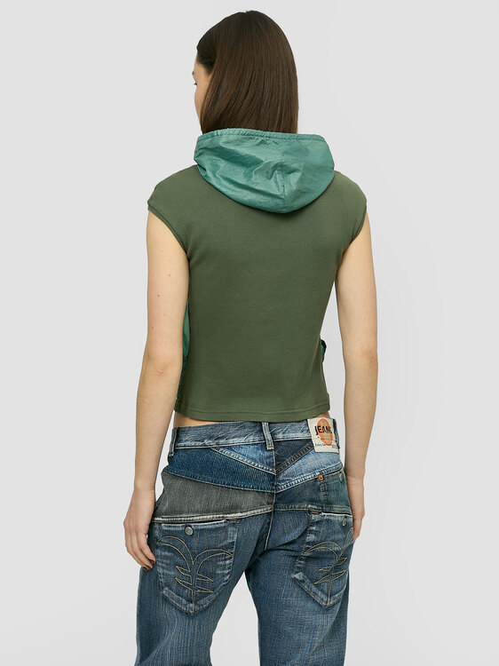 Green Rib Cotton And Nylon Top 