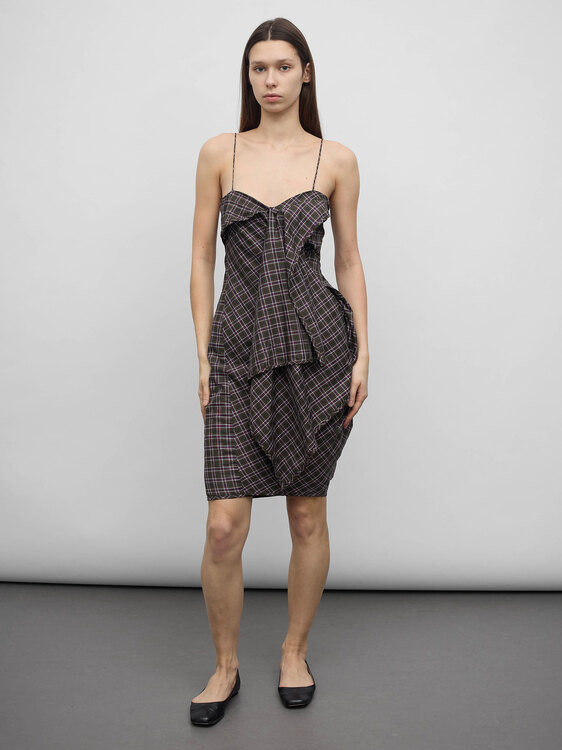 Plaid Bustier Midi Dress 